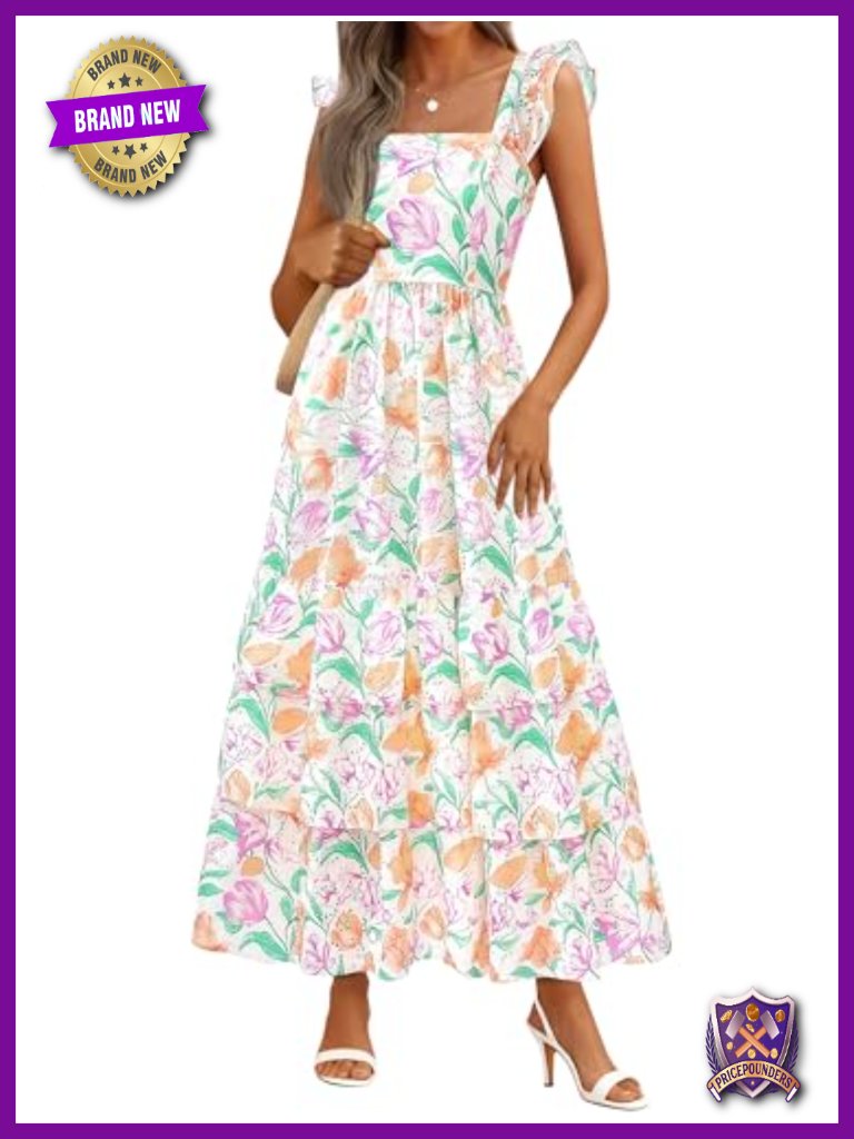 Sleeveless Boho Floral Maxi Dress With Pockets